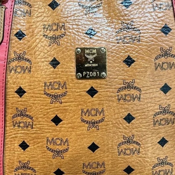 MCM 🎁EUC Visetos Striped Tote Cognac Tote Bag - Picture 4 of 11